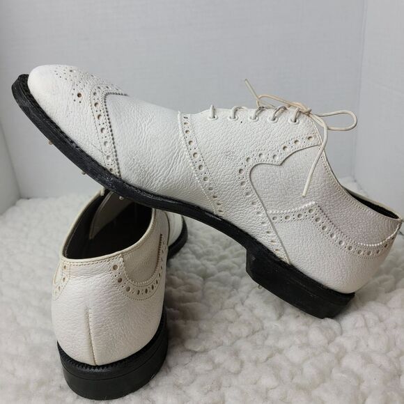 Vtg 70's Footjoy Classics Men's Size 9.5C Golf Shoes 51409 White Brogue Wingtip - Picture 6 of 10